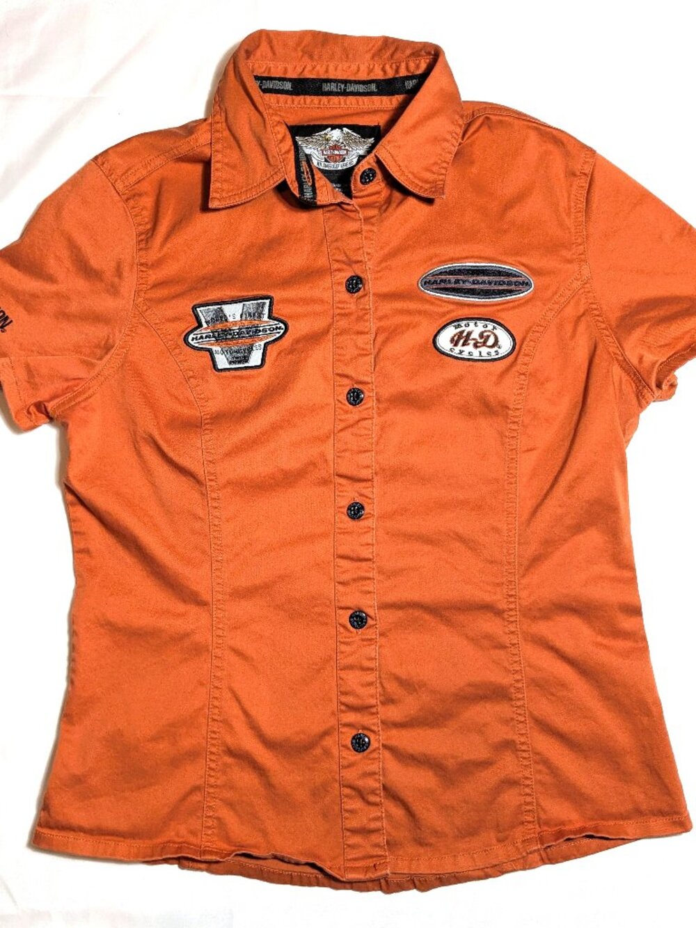 Women's Harley Davidson Orange Button Up Size Sml